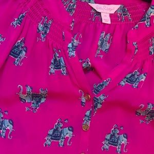 Lilly Pulitzer Elephant Bazaar Silk Elsa Top XS